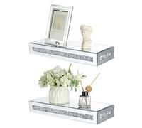 BTSKY 2 pezzi Mensola Rettangolare in Vetro Specchiato con Diamanti Frammentati - Mensola Galleggiante da Tavolo a Parete, Supporto Portaoggetti Decorativo, 38 * 15 * 5,8 cm