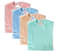 BTSKY 4 bavaglini impermeabili riutilizzabili per adulti, lavabili per i pasti, protezione per i vestiti con raccogli briciole