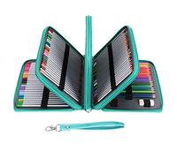 BTSKY Astuccio in pelle PU con 200 inserti, super grande capacità, multistrato, per studenti, matite colorate, custodia per cancelleria (senza matite), verde, moderno