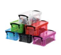 BTSKY Mini scatola portaoggetti in plastica trasparente con coperchio di chiusura, in 6 colori assortiti, per artigianato, cancelleria, gioielli, cucito e altro ancora in classe o per la casa