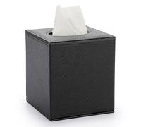 BTSKY Scatola porta fazzoletti a cubo in pelle PU, copertura quadrata per casa/ufficio, scatola di carta velina testurizzata, porta tovaglioli, nero