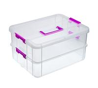 BTSKY Scatola portaoggetti a 2 strati, in plastica, multiuso, portatile, con manici, per organizzare cancelleria, cucito, artigianato artistico, gioielli e prodotti di bellezza (viola)
