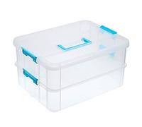 BTSKY Scatola portaoggetti a 2 strati, in plastica, multiuso, portatile, con manici, per organizzare cancelleria, cucito, artigianato artistico, gioielli e prodotti di bellezza, blu