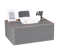 BTSKY Scatola rettangolare per fazzoletti in lino, per casa, ufficio, con telecomando, con linea dorata, elegante porta tovaglioli per la casa, da scrivania, organizer da scrivania (grigio)