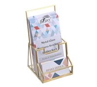 BTSKY Supporto per brochure in vetro dorato per volantini a tre ante larghe 10,2 cm, espositore per opuscoli da banco con porta biglietti da visita, elegante espositore trasparente per opuscoli e