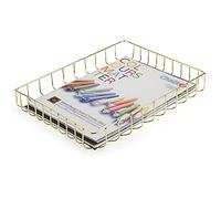 BTSKY Vassoio portadocumenti multiuso, formato A4, in filo metallico, elegante, formato lettera, per scrivania, documenti, riviste, documenti, cestino portaoggetti per ufficio, cosmetici, bagno (oro)