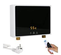 Btstil Mini scaldabagno elettrico istantaneo, 220 V, 3000 W, con pannello di visualizzazione digitale a LED, scaldabagno senza serbatoio per bagno, cucina (3000 W, bianco + nero)