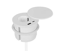 Btstil Presa da incasso con USB, presa da tavolo nascosta con copertura, dotata di 1 presa Schuko, 1 porta USB-A, 1 porta USB-C e cavo di alimentazione da 1,5 m (bianco)