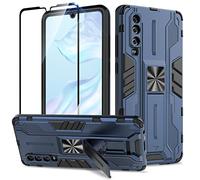 Btstring Cover per Huawei P30 con Pellicola Protettiva, Militare Custodia con Stand Supporto Bumper Antiurto Case, TPU+PC Dual Layer Custodia- Blu