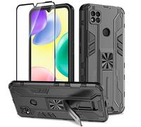 Btstring Cover per Xiaomi Redmi 10A con Pellicola Protettiva, Militare Custodia con Stand Supporto Bumper Antiurto Case, TPU+PC Dual Layer Custodia- Nero