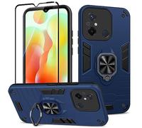 Btstring Cover per Xiaomi Redmi 12C con Pellicola Protettiva, Grado Militare Custodia con Cavalletto in Metallo Rotante a 360°, Hard PC Back Cover e TPU Bumper Antiurto Case- blu