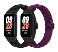 BTTNG Cinturino elastico compatibile con Xiaomi Band 8 Active/Redmi Smart Band 2, 2 Pack Regolabile Elastico Nylon Singolo Loop Bracciali Sport per Xiaomi Mi Band 8 Active, nero + viola, Moderno