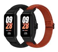 BTTNG Cinturino elastico compatibile con Xiaomi Band 8 Active/Redmi Smart Band 2, 2 Pack Regolabile Elastico Nylon Singolo Loop Bracciali Sport per Xiaomi Mi Band 8 Active, nero + arancione, Moderno