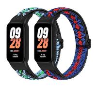 BTTNG Cinturino elastico compatibile con Xiaomi Band 8 Active/Redmi Smart Band 2, 2 Pack Regolabile Elastico Nylon Singolo Loop Bracciali Sport per Xiaomi Mi Band 8 Active, Boho Blu + Boho Rosso,