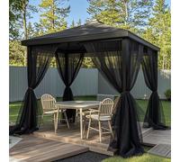 BTTO Set di 2 tende da esterno, tenda per zanzariera, per esterni, con filtro trasparente e fai da te, regolabile, per patio, giardino, gazebo, nero, L 160 x H 305 cm