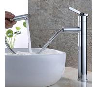 BTURYT Elegante Rubinetto per Lavabo Alto Allungabile per Bagno con Doccetta Estraibile Miscelatore Lavabo Monocomando Rubinetteria Bagno Bocca Girevole 360° Bagno in Ottone (Cromo, H32cm)