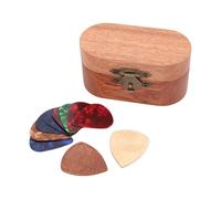 Btuty Porta Plettro per Chitarra, Custodia in Legno di Sapele con 10 Plettri 2 in Legno 8 Celluloide, per Chitarristi Accessori Musicali Scatola Porta Gioielli