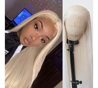 BTWTRY Biondo Platino Sintetico Pizzo Frontale Parrucca Lunga Dritto Pizzo Anteriore Sintetico Parrucca Pre Plucked Naturale Hline Glueless Resistente Al Calore Fibra Capelli Parrucca Per Le Donne