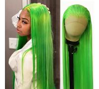 BTWTRY Parrucca lunga e liscia, verde lime, parrucca sintetica con attaccatura frontale in pizzo, per donne nere, resistente al calore, per cosplay, uso quotidiano (verde lime)