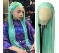 BTWTRY Parrucca sintetica verde menta con pizzo frontale, lunga e liscia, con attaccatura dei capelli naturale, senza colla, resistente al calore, per donne alla moda (verde menta)