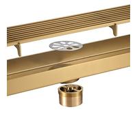 BTYKUYOO Doccia lineare da 24 Pollici, Scarico a Pavimento for Doccia in Acciaio Inossidabile 304 con griglia di Inserimento Scarico a Pavimento Rettangolare con Deodorante Oro Spazzolato Rimovibile