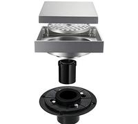 BTYKUYOO Scarico per doccia quadrato da 4 pollici, scarico doccia con coperchio piatto e piastrelle 2 in 1, scarico pavimento in ottone con tubo in PVC dritto e flangia, incluso filtro per capelli