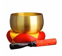 BTYQKZVPM Campana tibetana, set di campane tibetane, meditazione dorata, con martello e cuscino, decorazione spirituale, per meditazione e guarigione dei chakra, tono puro e lungo (6,8 in/17,5 cm)