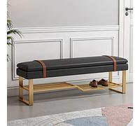 BTYQKZVPM Poggiapiedi ottomano in pelle, PU Leather Upholstered Shoe Storage Bench With Metal Base Multicolor 80-100x35x45cm(Black,80x35x45cm(31x14x18inch))