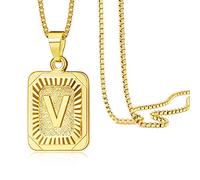 Btysun Collana con iniziali in oro per donne, collana con lettera per donne e ragazze, collana rettangolare con lettere monogramma placcato oro 18 carati Alhpabets 26 ciondolo collana da donna