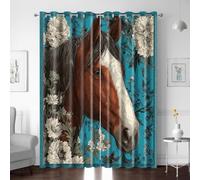 BTYWH Tende Oscuranti per Interni, Cavallo Fiore Motivo Retrò 2 Pezzi L 241 x A 229 Tenda Oscurante Termiche Termiche Isolanti per Camera da Letto Soggiorno Moderne, Cameretta adulto