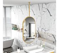 BTZHY Specchio da Bagno,Specchio da Bagno Galleggiante da Appendere al Soffitto, Specchi per Trucco di Vanità Decorano Specchio in Vetro, con Cornice in Metallo Dorato e Asta a Soffitto, Specchio