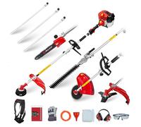 BU-KO 52cc Attrezzo da giardino multifunzionale a benzina a lunga portata: Tagliabordi e decespugliatori a benzina, tagliasiepi a benzina allungabile, motosega potatrice, 3 aste di prolunga da 75 cm