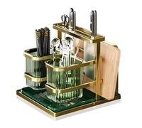 Buachois 3 in 1 Ceppo Portacoltelli da Cucina Moderno con Tagliere e Scolapiatti, Organizzatore Multifunzionale per Piano Lavoro e Utensili, Supporto Salvaspazio in Acciaio e Bambù