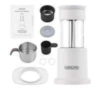 Buachois Caffettiera portatile, 2 su 1 Manuale di viaggio Premere la macchina del caffè per NES Capo macinata con tazza in acciaio inossidabile da 120 ml da 80 ml (Bianco)