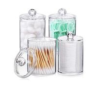 Buachois Dispenser Qtip trasparenti da 4 pezzi, contenitori in plastica con coperchio per bastoncini di cotone, tamponi, bastoncini per filo interdentale, supporti per cotton fioc da 10