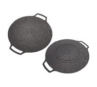 Buachois Piastra per Barbecue Rotonda con Manico,30cm Teglia per Barbecue Coreana,Piastra per Barbecue,Antiaderente,Piastra Multifunzionale per Carne, Frittelle, Costolette