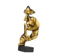 Buachois Statua del pensatore, Il silenzio è una statuetta di arte astratta dorata, Sculture moderne in resina per la casa decorative, Ornamenti da scrivania per la libreria dell'ufficio (Dark Gold)