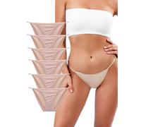 Buankoxy Slip elasticizzati da donna a vita bassa con perizoma, confezione da 6, Nude (confezione da 6), 40
