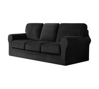 BUAOGDVG Copridivani Con Cuscini E Schienale Separati, Velluto Elasticizzato Copridivano 1/2/3/4 Posti Con Braccioli, Copri Divano Antiscivolo(Black,Large 3-Seat Set)