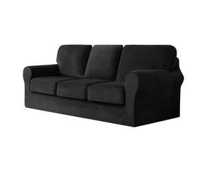 BUAOGDVG Copridivani Con Cuscini E Schienale Separati, Velluto Elasticizzato Copridivano 1/2/3/4 Posti Con Braccioli, Copri Divano Antiscivolo(Black,Large 3-Seat Set)