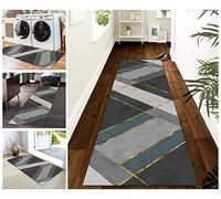 Buatisf Tappeto da cucina antiscivolo lavabile moderno geometrico nero grigio antifatica, tappeto da cucina assorbente per cucina, sala da pranzo, lavanderia