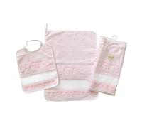 Bubabù Set Asilo Due Pezzi Ricamabile PINGUI': Bavaglino con Elastico e Asciugamano - Made in Italy (ROSA)
