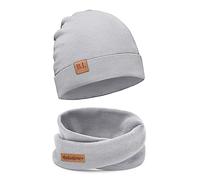 Bubalove - Set di Berretto e Sciarpa - Cappello Cotone - Colletto per Bambino - Cuffia e Scaldacollo Cotone - Cappello a Maglia - Cappello e Sciarpe - Cappello - Grigio