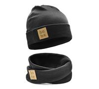 Bubalove - Set di Berretto e Sciarpa - Cuffia e Scaldacollo Cotone - Cappello e Sciarpa - Cappello Ragazzi Bambini Neonati - Cappellino Bambini - 1-4 Anni Nero