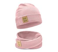 Bubalove - Set di Berretto e Sciarpa - Cuffia e Scaldacollo Cotone - Cappello e Sciarpa - Cappello Ragazzi Bambini Neonati - Cappellino Bambini - 3-12 Mesi Rosa Chiaro