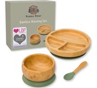 Bubba Bear ® Set di svezzamento per bambini,Piatti, ciotole e cucchiai di bambù per l'alimentazione a LED del bambino, ciotola e cucchiaio per bambini dai 6 mesi,Bavaglino BLW per bambini opzionale
