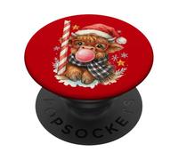 Bubble Blowing Highland Cow Christmas Cute Holiday PopSockets PopGrip Adesivo