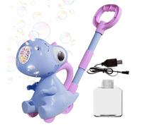Bubble Blowing Push Toy, Bubble Lawn Mower, ventilatore con luce a LED, 10 buche, contenitore da giardino, dinosauro push cortile giocattolo da esterno