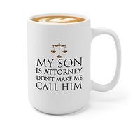 Bubble Hugs Tazza da caffè con scritta "Lawyer", 425,2 g, colore: bianco, con scritta in inglese "My Son Is Attorney", avvocato, giudice, per diritti civili, storia, congressi, difensore, legge,
