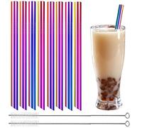 Bubble Tea cannucce - cannucce in acciaio inox riutilizzabili 12 mm extra larghezza (8 pezzi), set di cannucce con 2 spazzole per la pulizia, ideali per frullati, succhi di frutta(colori arcobaleno)